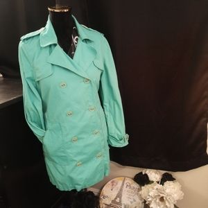Double Breasted Button-Up Trench Coat with Belt and Button Cuffs Sz. L/XL